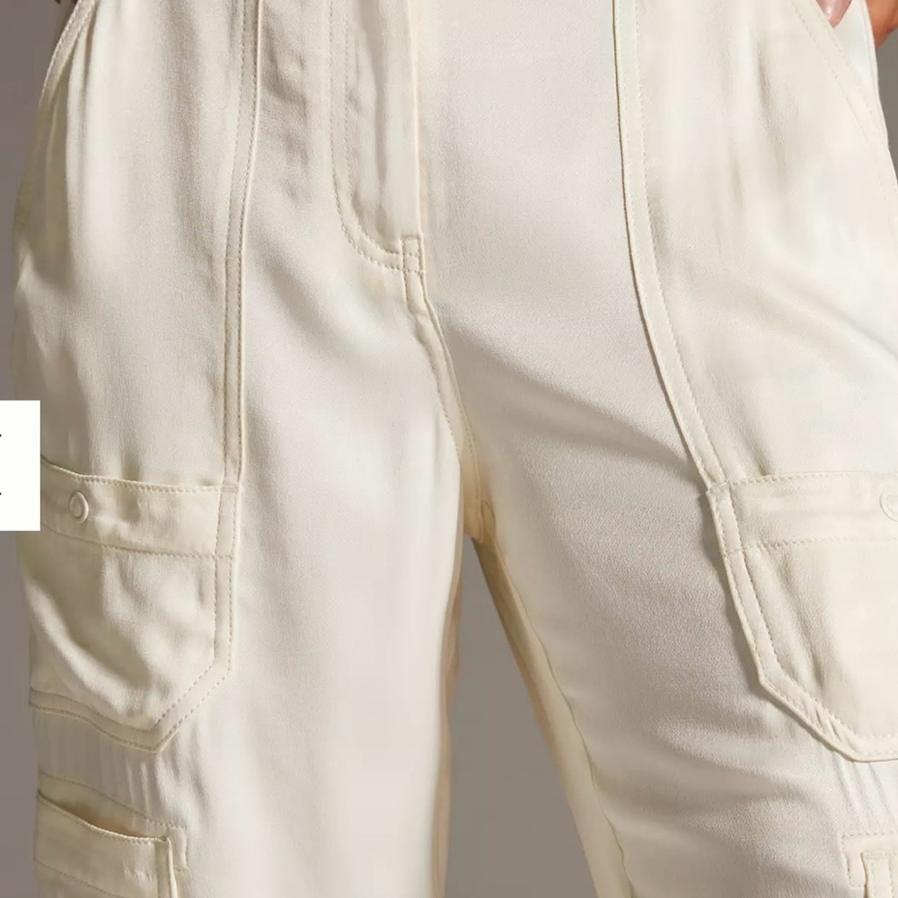 Anthropologie Cream Satin Utility trousers. Super soft, zero flaws. EUC - Picture 2 of 12